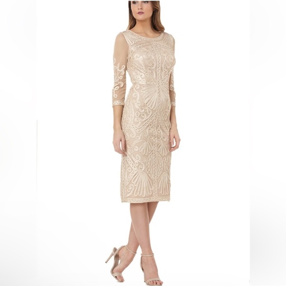 JS Collection Women’s Soutache Embroidered Midi Dress Rose Gold Size 10 - Picture 1 of 10